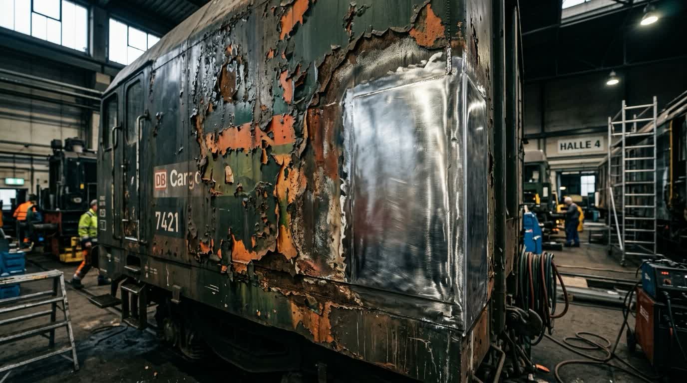 Zdzieranie lakierów z wagonów przed rewizjami